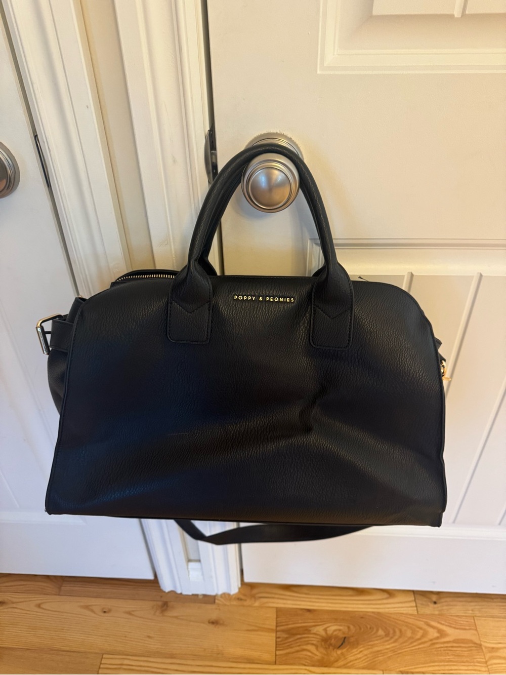 Poppy & Peonies Black Uptown Tote with Gold Hardware